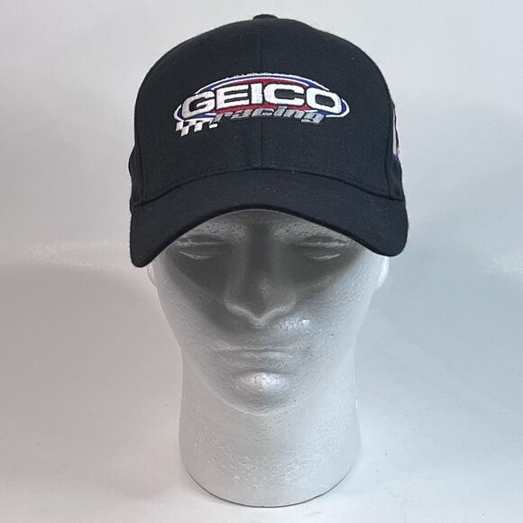 TRUCKER Cap Geico Racing Black & Blue Embroidered Nascar #13 MaxPapis SIGNED Hat - Picture 3 of 14